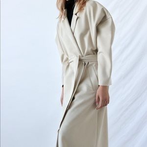 Zara BLACK midi length faux suede coat with ties